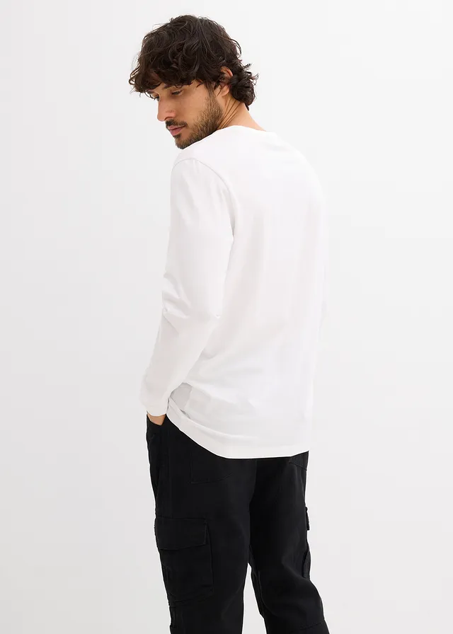 Longsleeve van biologisch katoen, slim fit, Kleur: wit