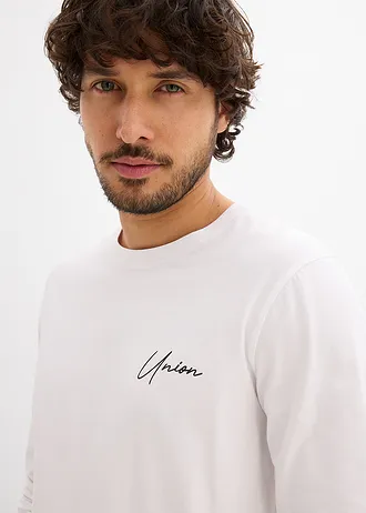 T-shirt manches longues en coton extensible, slim • blanc • Boutique bonprix