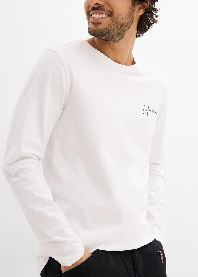 T-shirt manches longues en coton extensible, slim • blanc • product-page.page-title-suffix