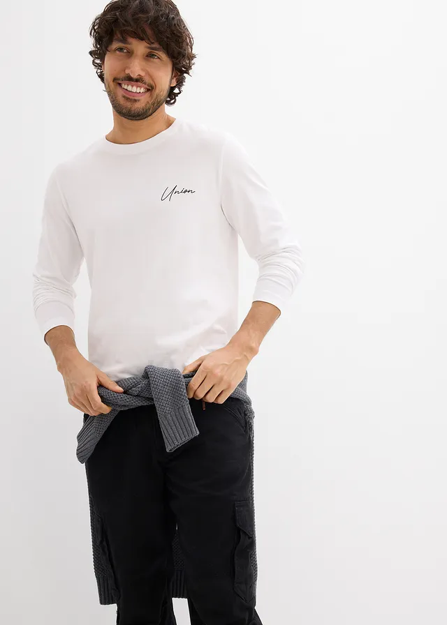 T-shirt manches longues en coton extensible, slim • blanc • product-page.page-title-suffix