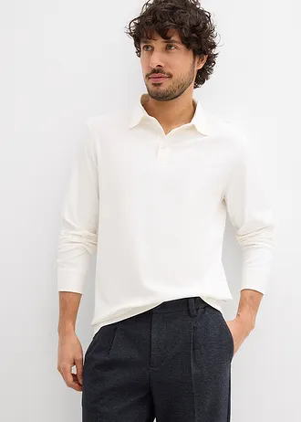 Poloshirt met lange mouwen van extra zacht katoen, regular fit • wolwit • bonprix online shop