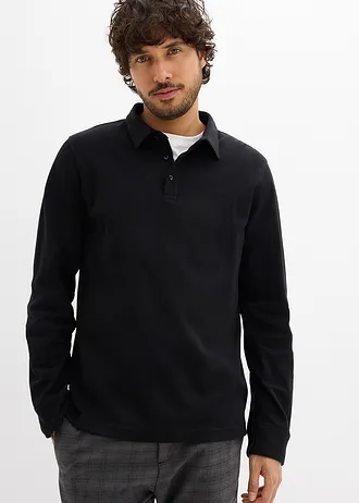 Polo manches longues slim, très doux • noir • Boutique bonprix