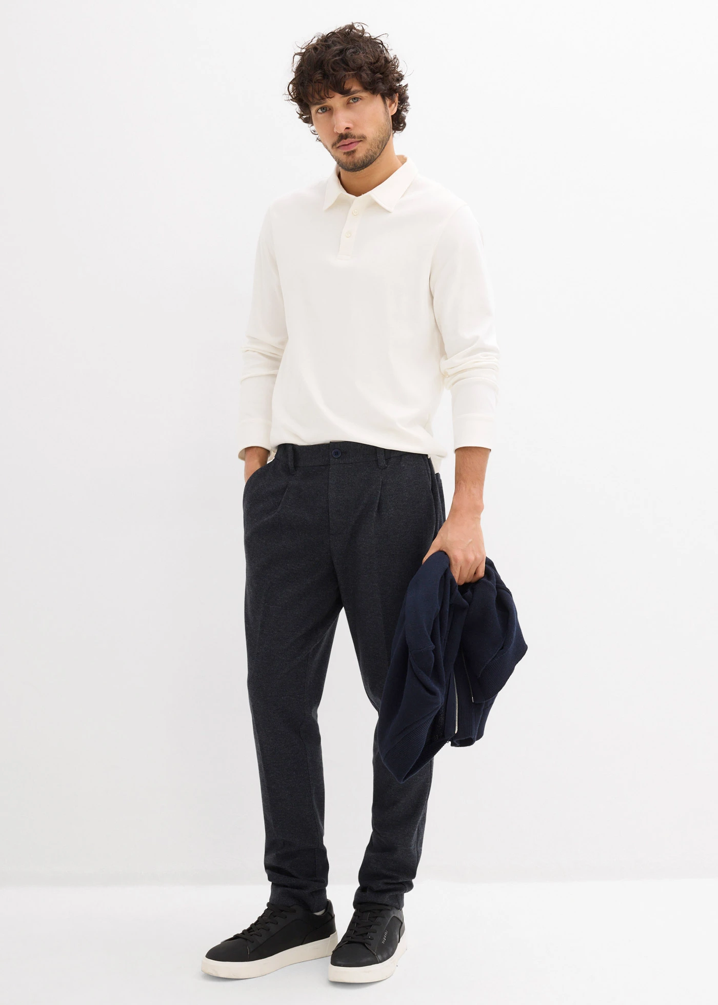 Poloshirt met lange mouwen van extra zacht katoen, regular fit • wolwit • bonprix online shop