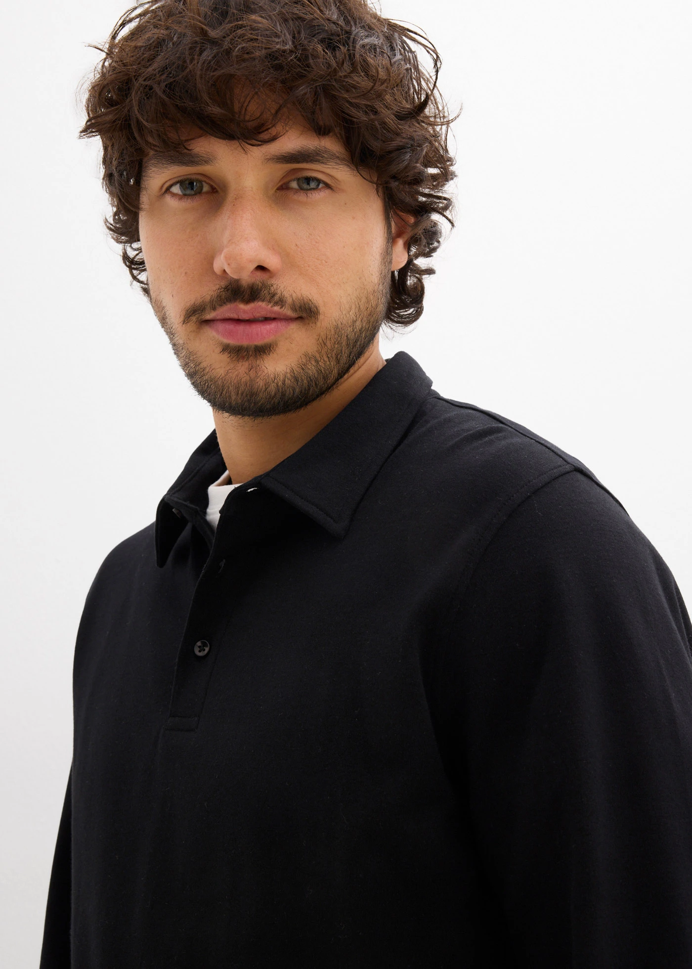Poloshirt met lange mouwen van extra zacht katoen, regular fit • zwart • bonprix online shop