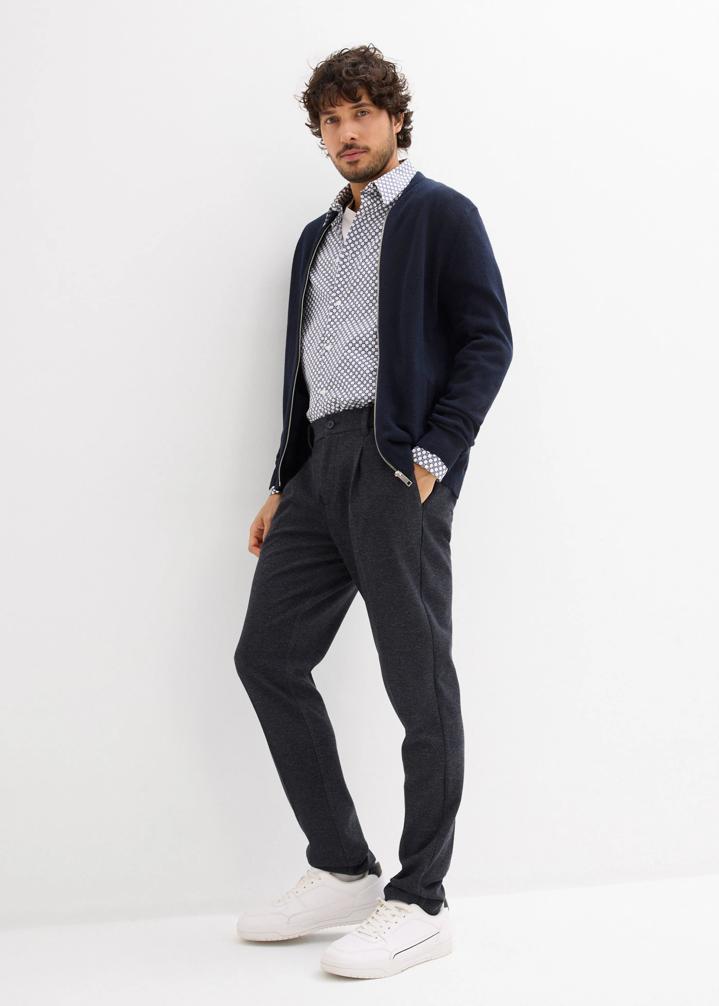 Biznis košeľa z čistej bavlny, Modern Fit • biela-modrá grafická potlačená • obchod bonprix