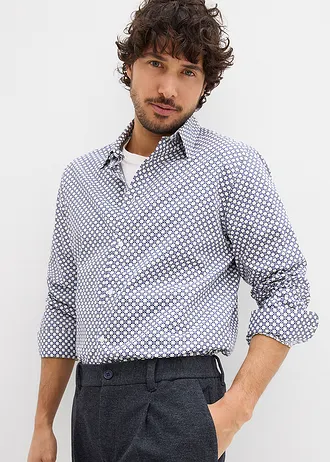 Chemise business 100% coton, moderne • blanc-bleu graphique • Boutique bonprix