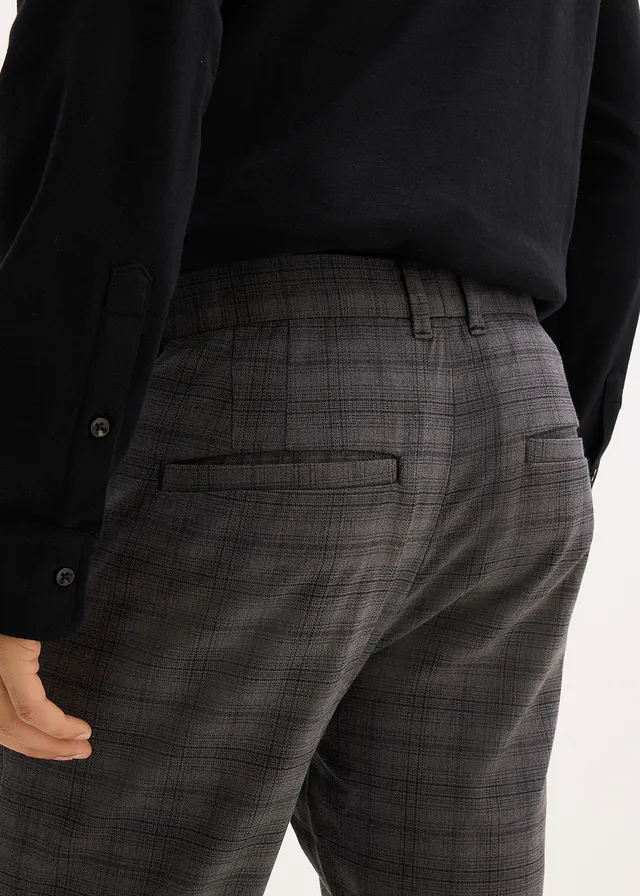 Stretch pantalon met elastische tailleband, regular fit • antraciet gemêleerd-zwart geruit • product-page.page-title-suffix