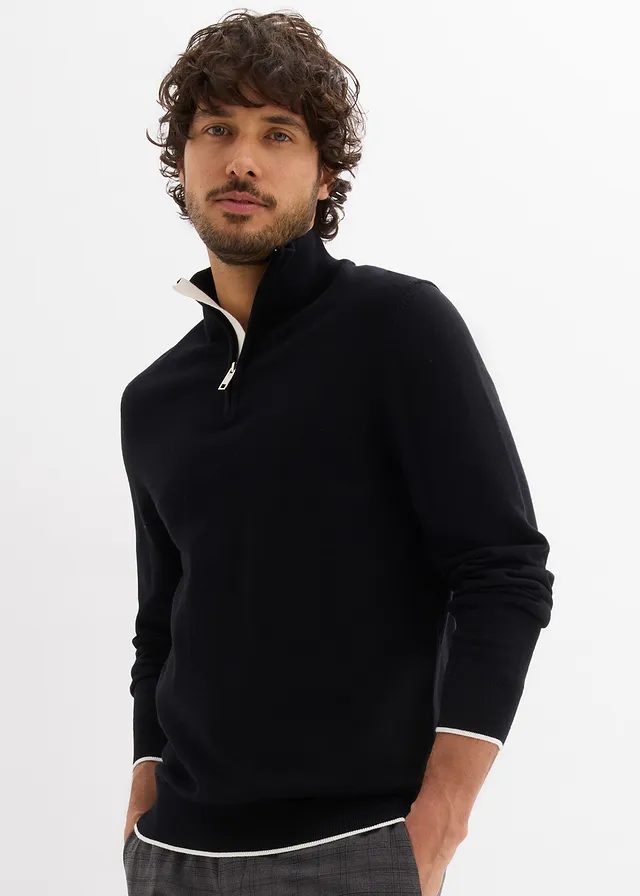 Elegáns Troyer pulóver pamuttal • fekete • bonprix áruház
