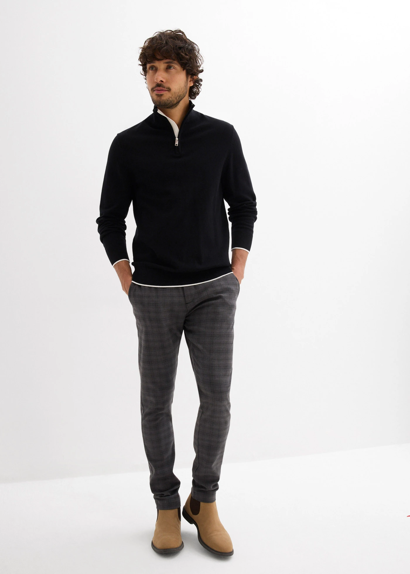 Pulover Troyer elegant cu bumbac • negru • magazin bonprix