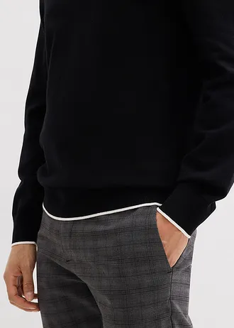 Elegantní svetr s límečkem na zip, s bavlnou • černá • bonprix obchod