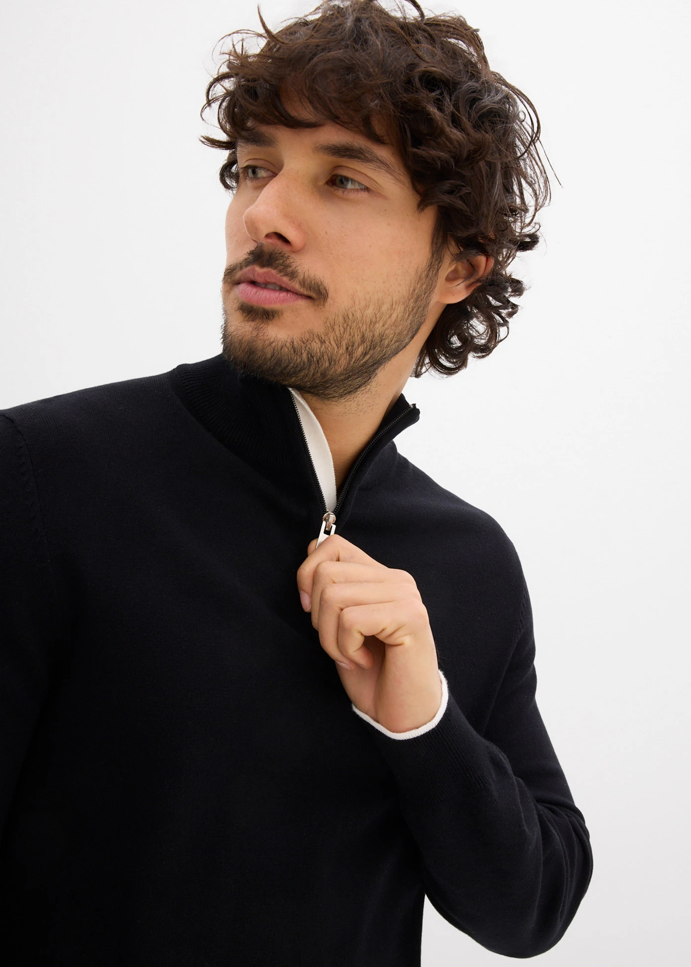 Pull camionneur élégant en coton mélangé • noir • Boutique bonprix