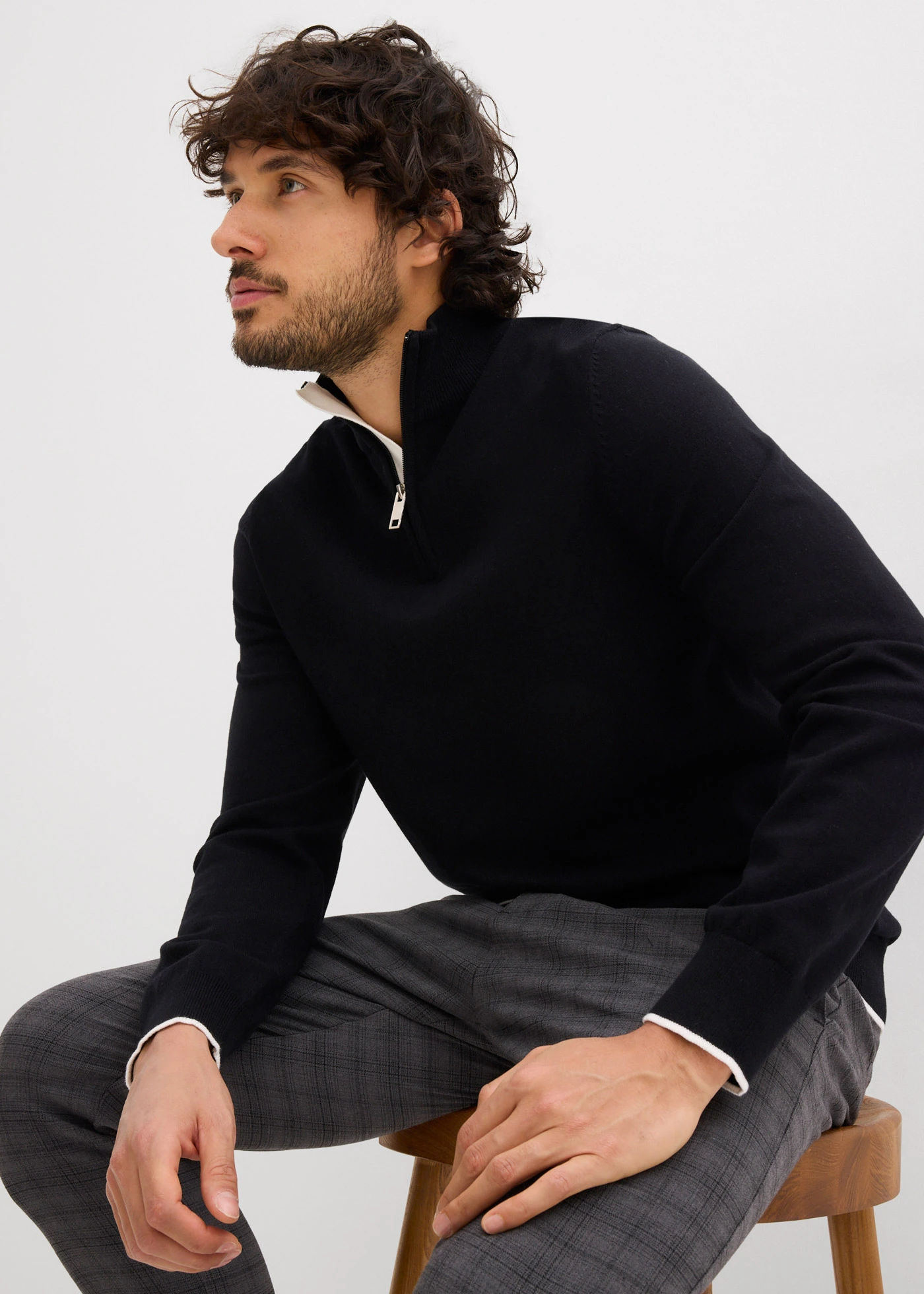 Pull camionneur élégant en coton mélangé • noir • Boutique bonprix