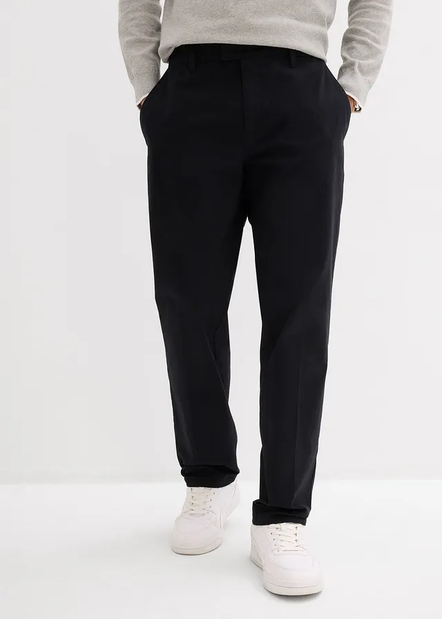 Chinobroek van puur katoen met elastische tailleband, relaxed fit, Kleur: zwart