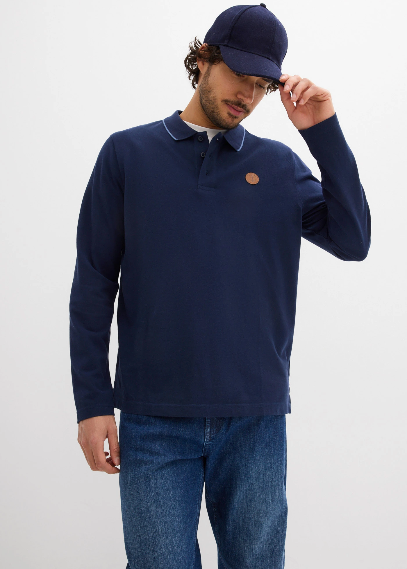 Poloshirt met lange mouwen van biologisch katoen • donkerblauw • bonprix online shop