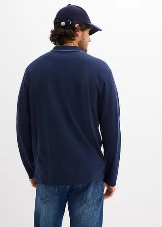 Poloshirt met lange mouwen van biologisch katoen, Kleur: donkerblauw