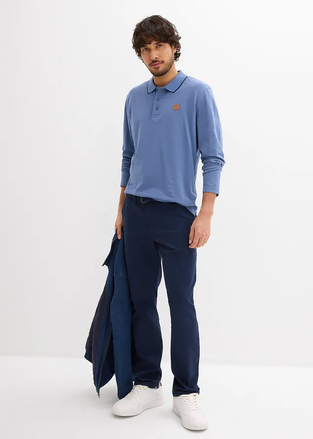 Polo manches longues 100% coton, Couleur: bleu jean