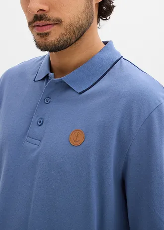 Bluză polo cu mânecă lungă din bumbac organic 100% • albastru jeans • magazin bonprix