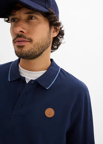 Poloshirt met lange mouwen van biologisch katoen • donkerblauw • bonprix online shop
