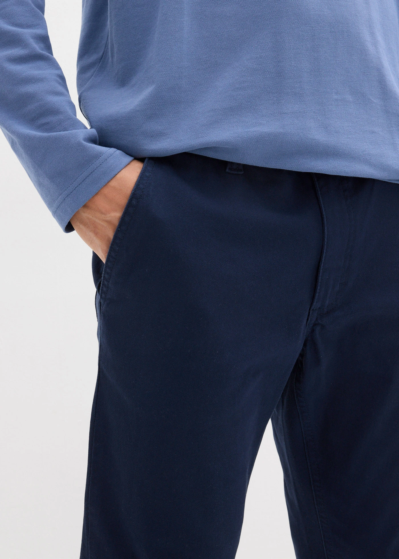 Bluză polo cu mânecă lungă din bumbac organic 100% • albastru jeans • magazin bonprix