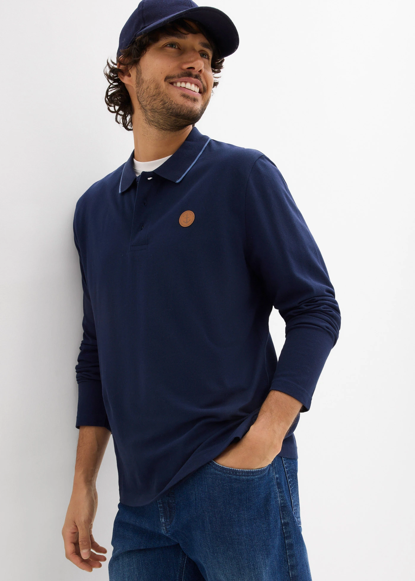 Poloshirt met lange mouwen van biologisch katoen • donkerblauw • bonprix online shop