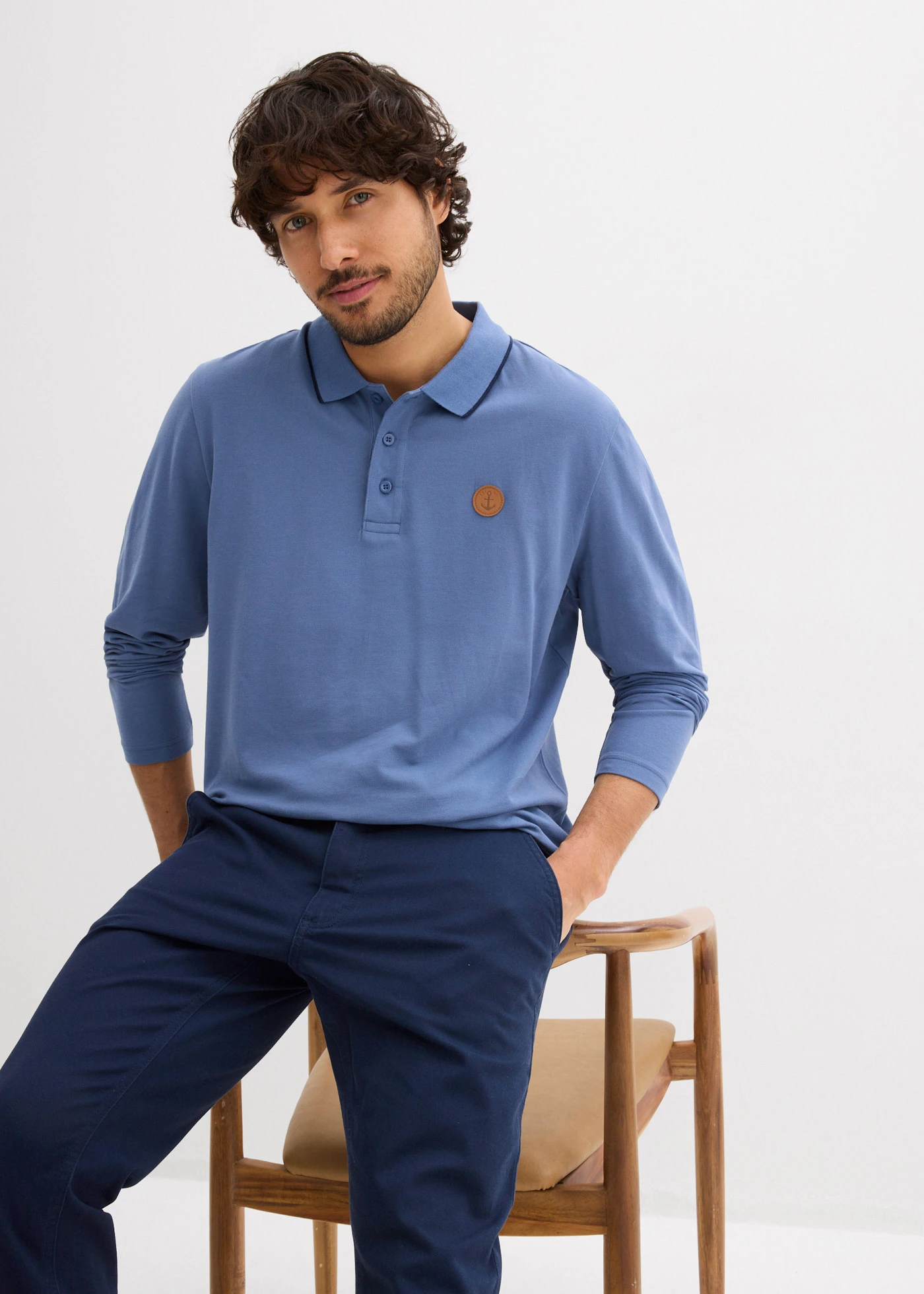 Poloshirt met lange mouwen van biologisch katoen • jeansblauw • bonprix online shop