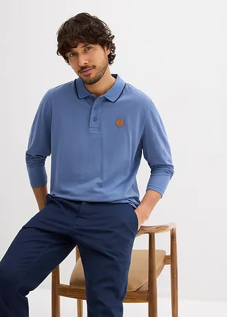 Poloshirt met lange mouwen van biologisch katoen • jeansblauw • bonprix online shop