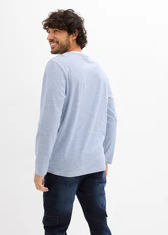 T-shirt manches longues 100% coton • bleu jean-blanc rayé diagonal • Boutique bonprix