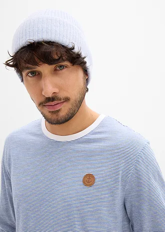 T-shirt manches longues • bleu jean-blanc rayé diagonal • Boutique bonprix