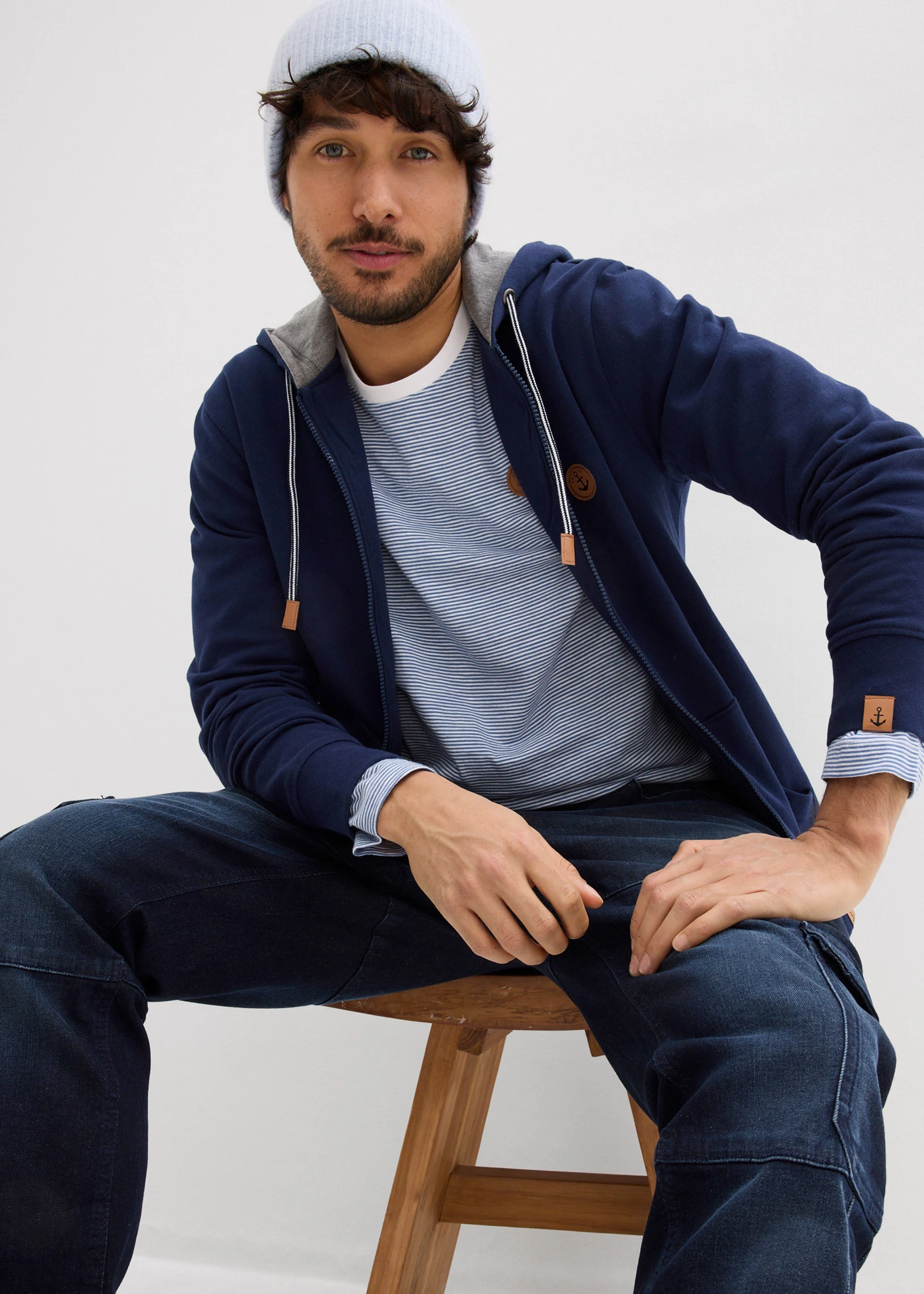 Longsleeve van puur biologisch katoen • jeansblauw-wit horizontaal gestreept • bonprix online shop