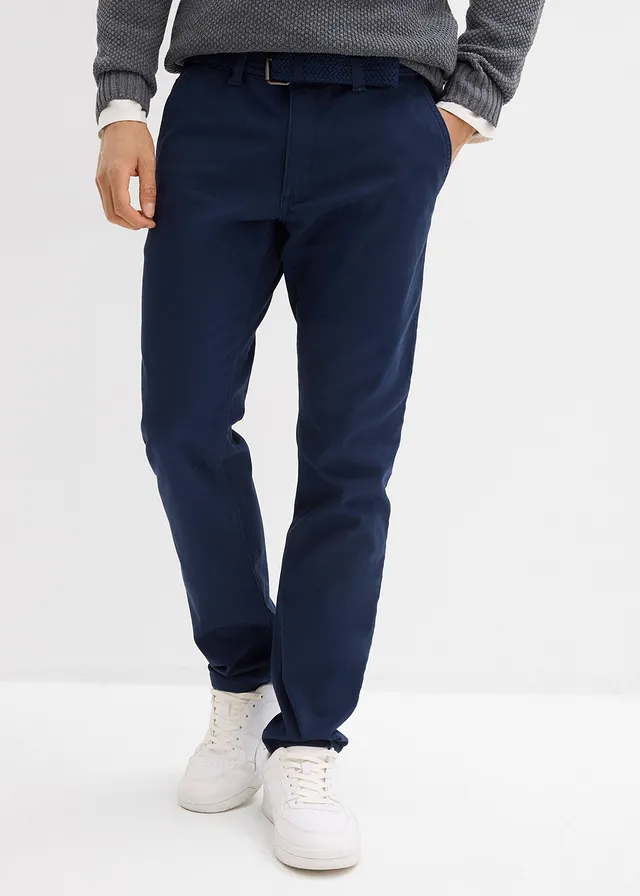 Pantalon chino extensible regular avec taille élastique et ceinture, droit • bleu foncé • product-page.page-title-suffix