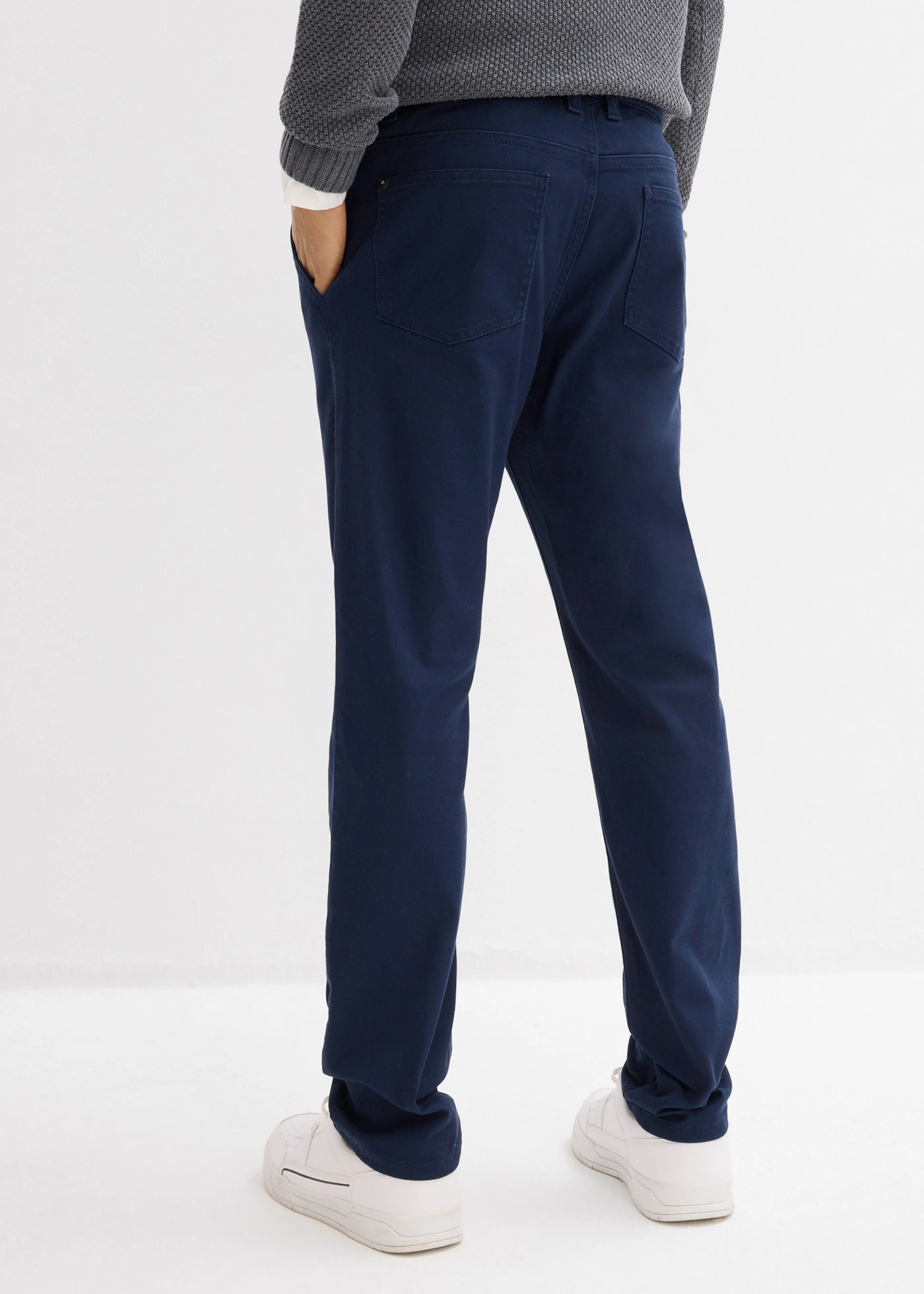 Pantalon chino extensible regular avec taille élastique et ceinture, droit • bleu foncé • Boutique bonprix