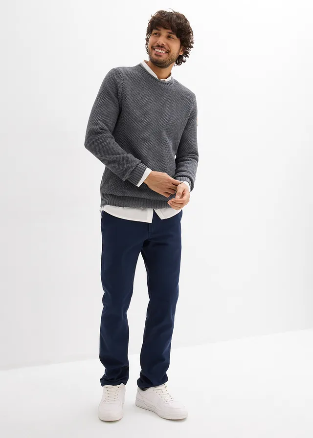 Pantalon chino extensible regular avec taille élastique et ceinture, droit • bleu foncé • product-page.page-title-suffix