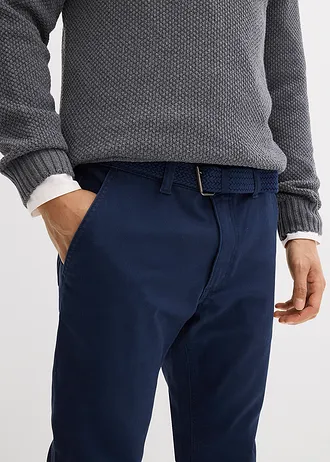 Strečové chino kalhoty Regular Fit s pružným pasem a opaskem, Straight • tmavě modrá • bonprix obchod