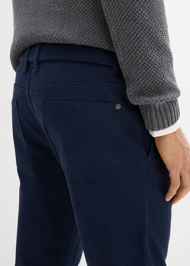 Pantalon chino extensible regular avec taille élastique et ceinture, droit • bleu foncé • product-page.page-title-suffix