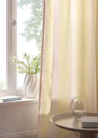 Gestreept gordijn met gerecycled polyester, ook verkrijgbaar in extra lang (1 stuk), Kleur: geel-wit