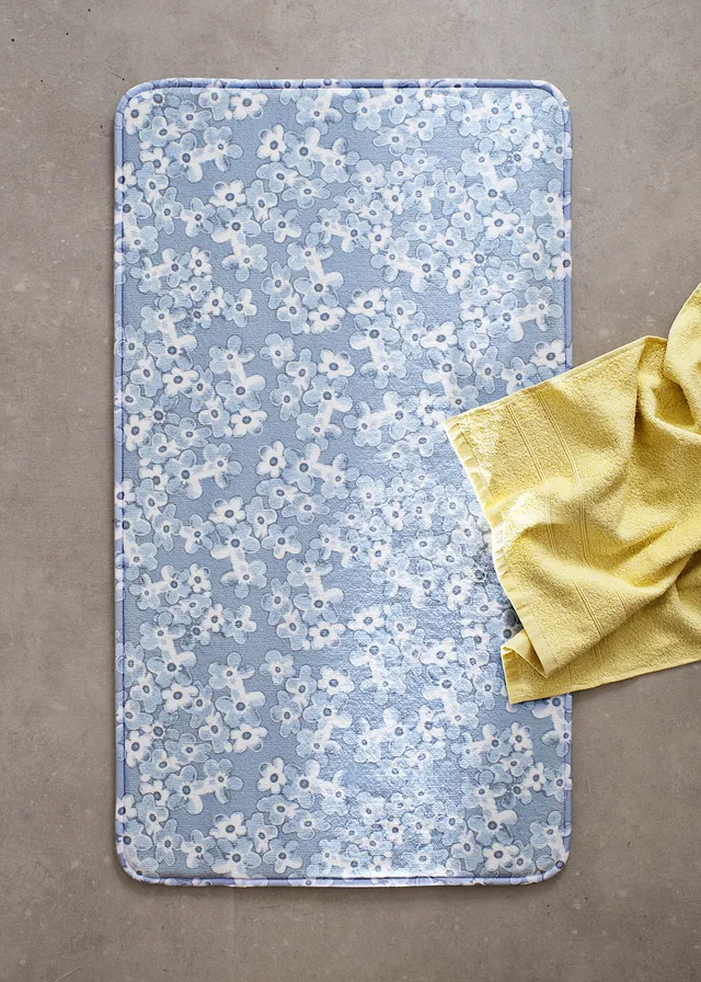 Badmat met memory foam, Kleur: matblauw gebloemd