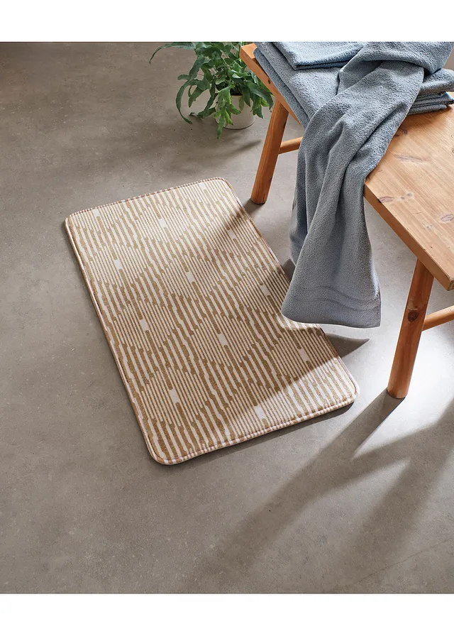 Badmat met memory foam, Kleur: lichtgeel met print