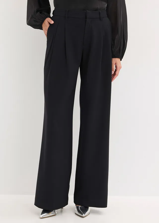 Pantalon large à pinces, Couleur: noir