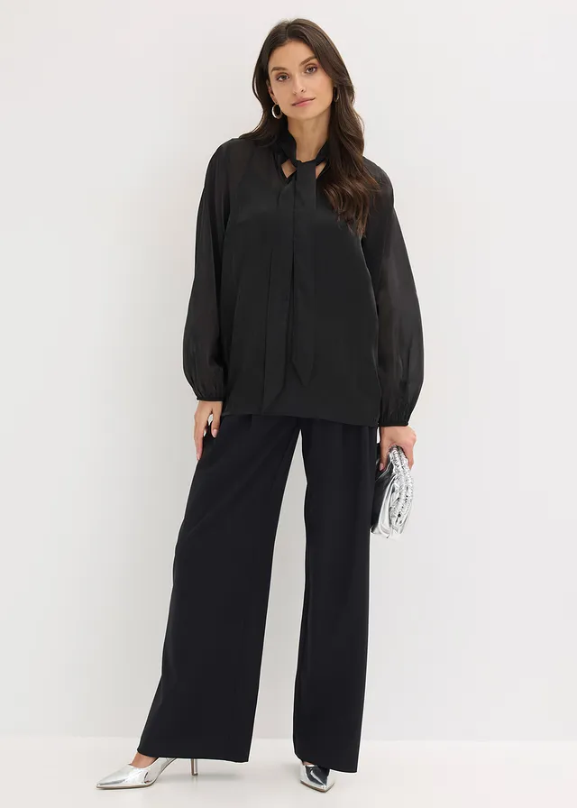 Pantalon large à pinces, Couleur: noir