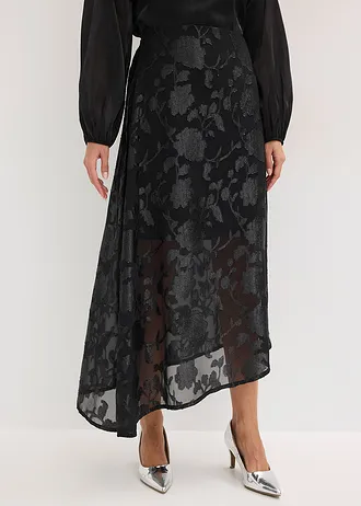 Fustă maxi cu tiv asimetric • negru • magazin bonprix