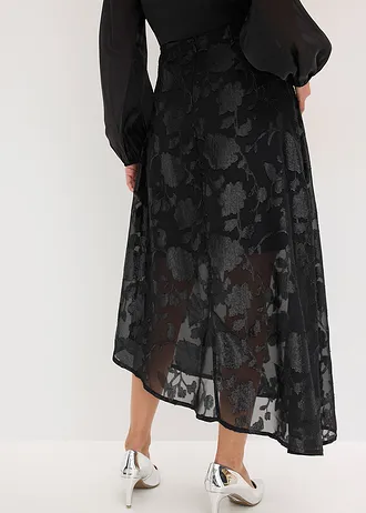 Maxi rok met asymmetrische onderrand, Kleur: zwart