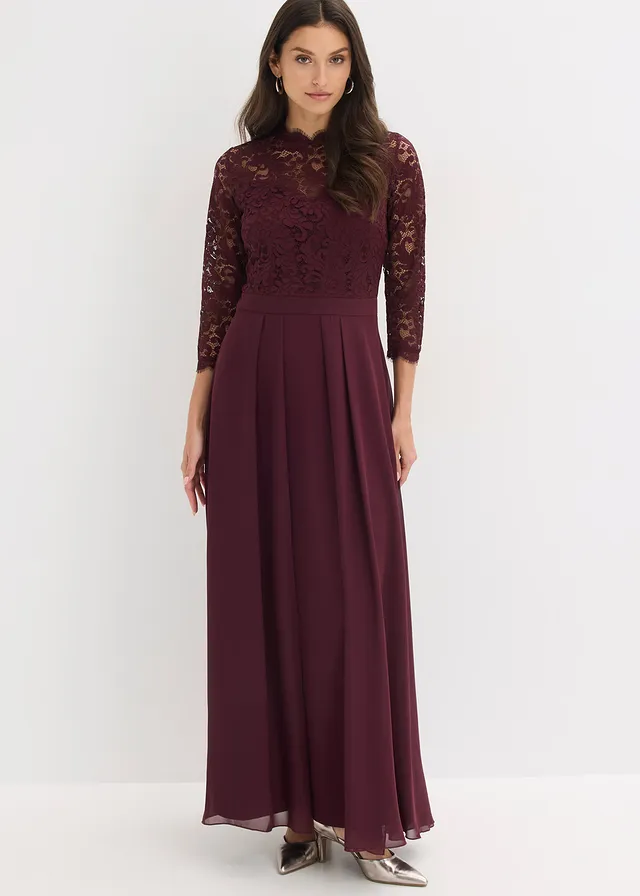 Maxi jurk met kant • wijnrood • product-page.page-title-suffix