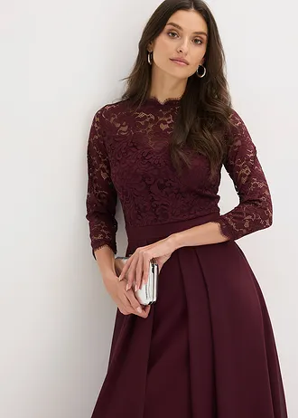 Maxi jurk met kant • wijnrood • bonprix online shop