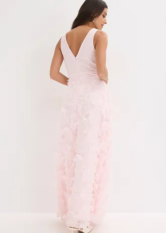 Robe de soirée avec détails frangés, Couleur: rose clair