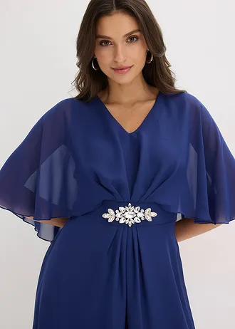 Rochie midi din șifon cu aplicație cu ștrasuri • bleumarin • magazin bonprix