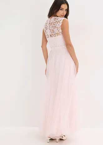 Robe de soirée avec haut en dentelle et jupe en tulle fin, Couleur: rose clair