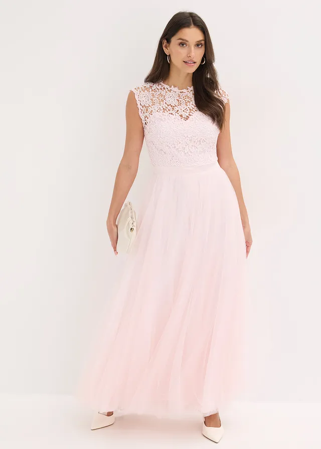 Robe de soirée avec haut en dentelle et jupe en tulle fin, Couleur: rose clair