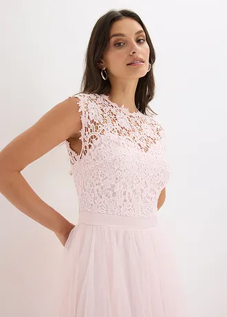 Rochie de seară cu dantelă și fustă din tul fin • roz deschis • magazin bonprix