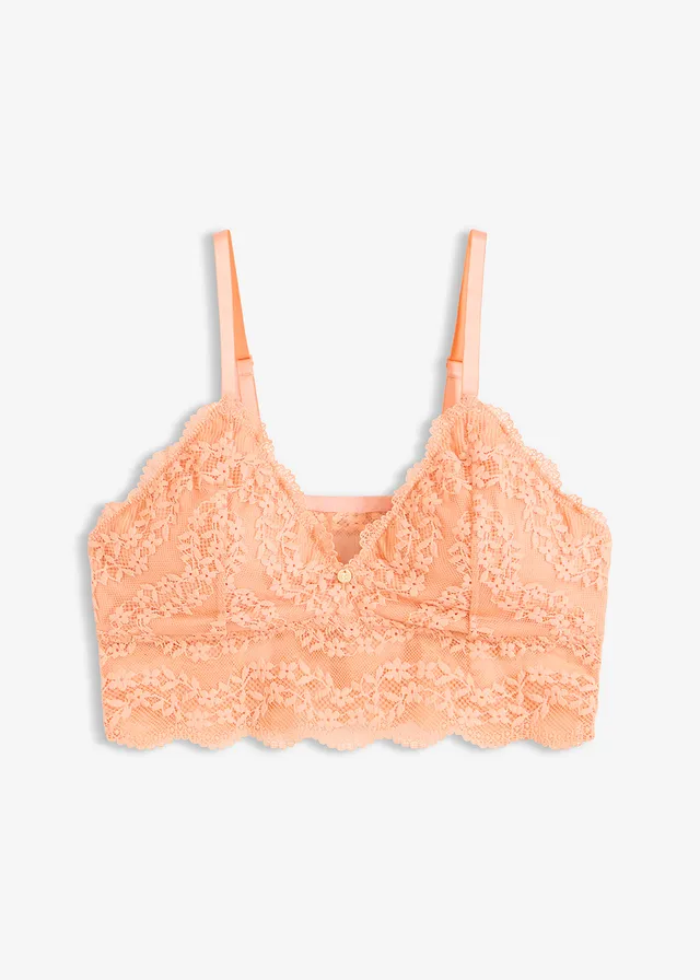 Bralette zonder beugels met gebloemd kant • soft papaya • bonprix online shop