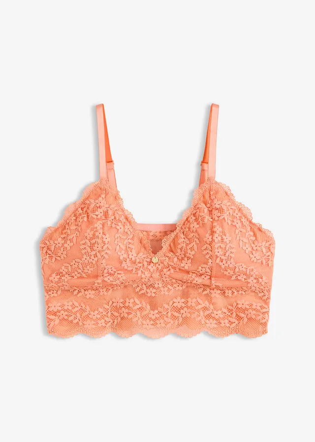 Bustier melltartó merevítő nélkül és virágmintás csipkével • halvány papaya • bonprix áruház